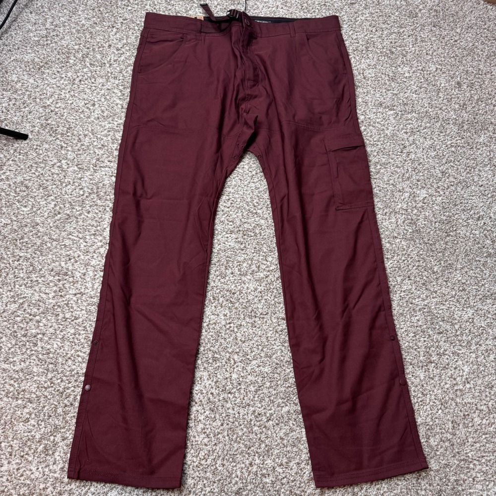 PrAna 42x34 Stretch Zion Slim Fit Tapered Leg Cargo Pants Cacao Red Performance - Picture 2 of 5